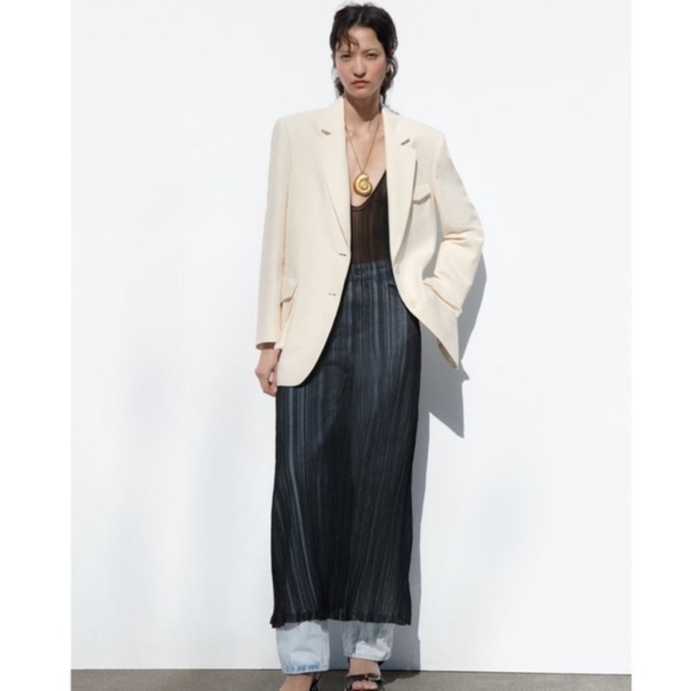 New Zara | Ecru Off White Linen & Cotton Blend Blazer Size Medium